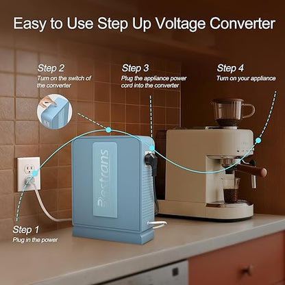 BESTRANS 3000W Step Up Transformer 110v to 220v Converter, Heavy Duty Voltage Converter 110v-120v to 220v-240v with Dual Outlets, Overload Protection & Ultra-Quiet for Home Appliances, Light Blue