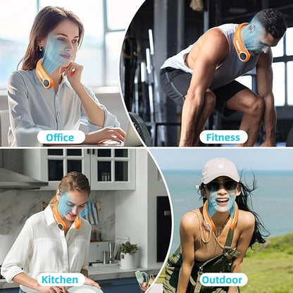 Portable Neck Fan,Hands Free Personal Wearable Bladeless Fan,6000mAh USB Rechargeable,360° Cooling,LED Display,4-Speeds,Birthday Gifts for Men Women Dad Mom,Valentines Day Gifts for Her Him (Orange)