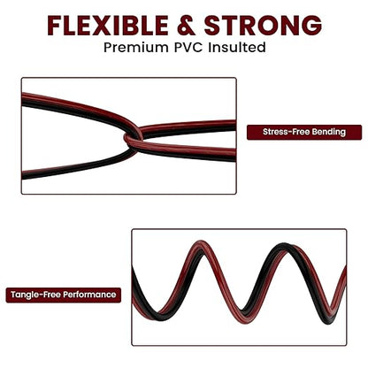 Mygatti 14/2 Gauge Speaker Wire 20FT, 14/2 AWG 2 Conductors OFC Pure Copper Electrical Red Black Cable for Car Speakers Stereo, Home Theater, Automotive Wire, Aluminum Foil Shield, Flexible Clear PVC