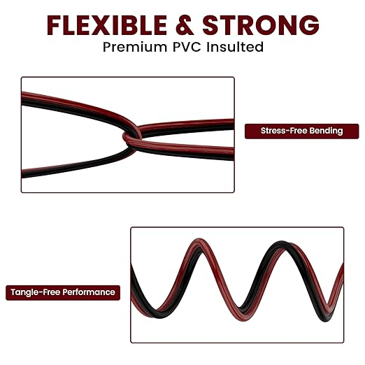 Mygatti 16/2 Gauge Speaker Wire 20FT, 16/2 AWG 2 Conductors OFC Pure Copper Electrical Red Black Cable for Car Speakers Stereo, Home Theater, Automotive Wire, Aluminum Foil Shield, Flexible Clear PVC