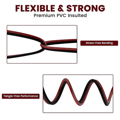 Mygatti 16/2 Gauge Speaker Wire 40FT, 16 AWG 2 Conductors OFC Pure Copper Electrical Red Black Cable for Car Speakers Stereo, Home Theater, Automotive Wire, Aluminum Foil Shield, Flexible Clear PVC