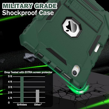 Grifobes Case for iPad Mini 7 (A17 Pro) 2024 / Mini 6 2021 8.3 inch, Heavy Duty Shockproof Rugged Cover with Pencil Holder Stand, for I Pad Mini 7th/6th Gen 8.3" Case for Kids Boys (Deep Green)