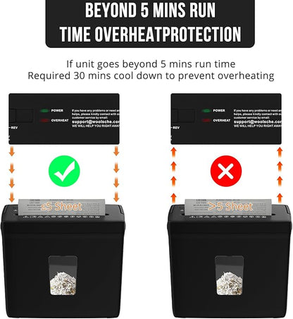 Suntiko Paper Shredder for Home Use,5 Sheets Small Cross Cut Paper Shredder,P-4 Security Level with 2.38-Gallon Basket, 4-Mode Design-Durable & Fast and Jam Proof for Home Office Utilization