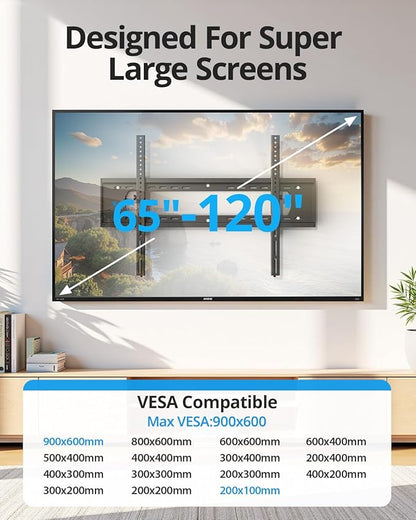 85 86 98 100 inch Heavy Duty Tilt TV Wall Mount Bracket for 65-120" Large TVS Up to 220LBS,Ultra Slim Tilting TV Mount, Max VESA 900×600mm, 16/18/24/32" Studs,Fit Most 65+ 75+ 120 TVs