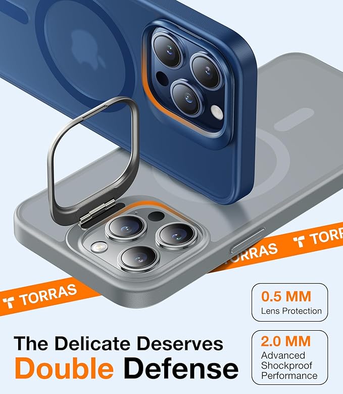 TORRAS Magnetic for iPhone 15 Pro Max Case [Compatible with MagSafe][Military-Grade Protection][Built-in Invisible Stand] Slim Hard Back Soft Edge, Natural Titanium