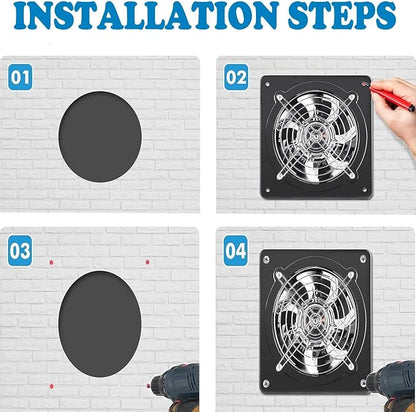Aydomer Exhaust Fan 78W Through-wall installation Ventilation Fans 110V Exhaust Fan with Plug 8 inch Exhaust Smoke Fan with Light Weight Pure Copper Motor for Kitchen Bathroom (Black)