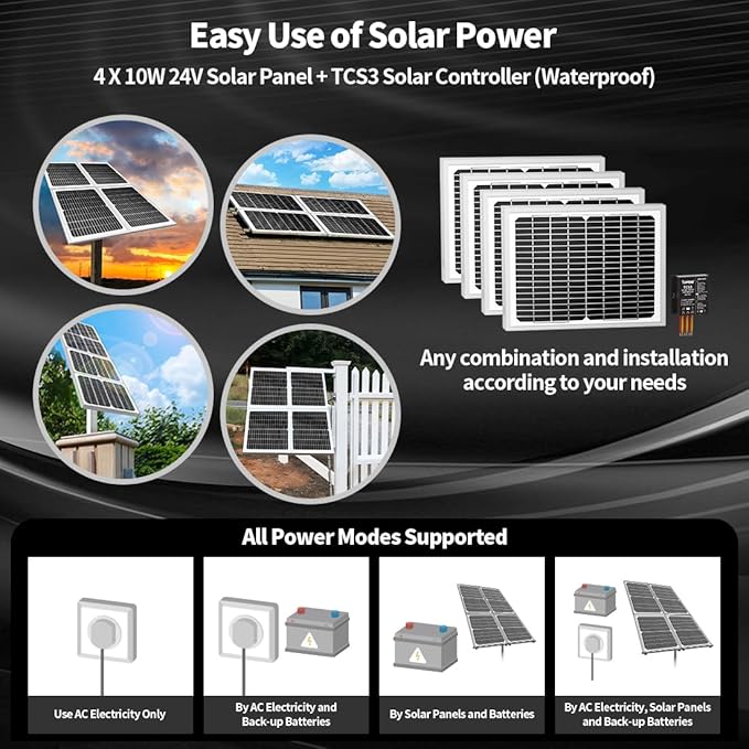 TOPENS DKC2000S Solar Sliding Gate Opener Chain Drive Automatic Gate Motor for Heavy Driveway Slide Gates Up to 4400 Pounds, Electric Gate Operator Battery Powered with Solar Panel Remote Control Kit
