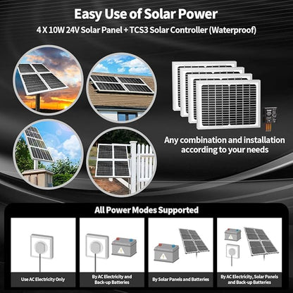 TOPENS DKC2000S Solar Sliding Gate Opener Chain Drive Automatic Gate Motor for Heavy Driveway Slide Gates Up to 4400 Pounds, Electric Gate Operator Battery Powered with Solar Panel Remote Control Kit