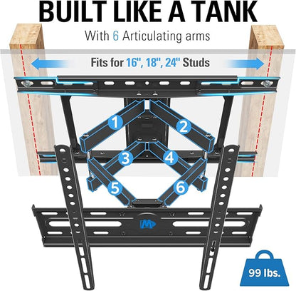 Mounting Dream TV Wall Mount for Most 32-65 Inch TV, Full Motion TV Mount with Dual Arms, Wall Mount Bracket with Swivel and Tilt, Fits 16", 18", 24" Studs, Max VESA 400x400mm, 99 LBS, MD2380-24K