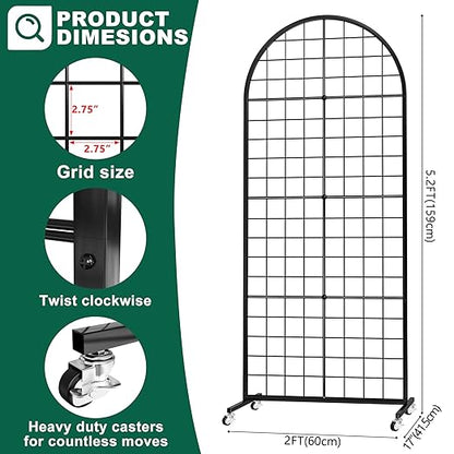 Asee'm Grid Wall Panels Display Stand 2' x 5.2' FT Black Movable Wire Grid Wall Display Rack Heavy Floorstanding Detachable Girdwall Panel with T-Base for Craft Show Rack, Retail Displays 1PCS