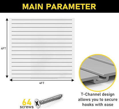 DLDIRECT 48" X 48" - Grey Slatwall Panel Garage Organizer: Heavy Duty Wall Mounted PVC Rack, Interlocking Slat Paneling for Garage Storage, Slotwall Board, Shelves System