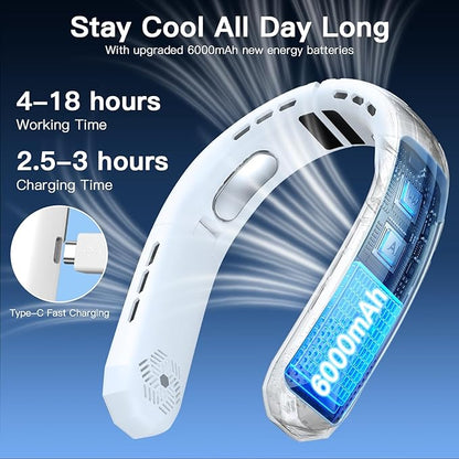 WXX Portable Neck Fan, Neck Fan Rechargeable, 360° Cooling Personal Fan, 3 Speeds Foldable Quiet Wearable Fan for Travel Outdoor Indoor, Birthday Gifts for Men Women-White&Black