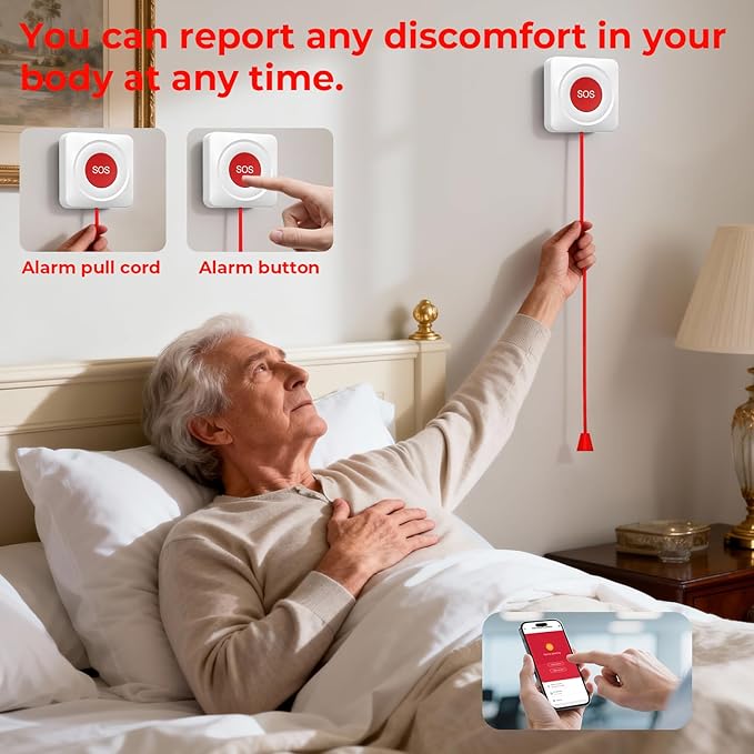 Hapippofa Caregiver Call Button Wireless Call Button for Elderly at Home,WiFi Panic Button,Life Alert Systems for Seniors No Monthly Fee (whiter3)