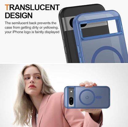 Magnetic for Google Pixel 8a Case, [Military Grade Drop Protection] [Compatible with MagSafe] Shockproof Slim Translucent Matte Anti-Slip for Women Girls Men Case, Blue