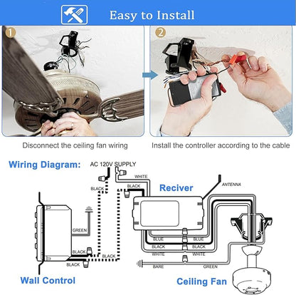 Universal Ceiling Fan Wall Remote Control Kit Replacement for Hampton Bay Hunter Harbor Breeze, 3-Speed Light Dimmer