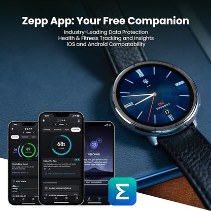 Amazfit Active 2 Premium Smart Watch Fitness Tracker (Round) for Android & iPhone, 10 Day Battery, Water Resistant, GPS Maps, Heart & Sleep Monitor, HYROX Mode, Sapphire Glass, Leather + Sport Strap