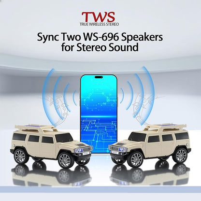 WSTER WS-696 Solar Bluetooth Replica Speaker – Portable Modern Off-Road Car Design with HD Sound, TWS, LED Party Light, USB/TF Playback, FM, Built-in Microphone, Surprise Gift(Beige)