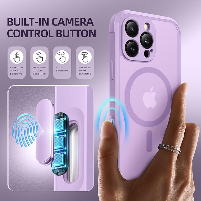 BERFY Magnetic for iPhone 16 Pro Case, Compatible with MagSafe, Built-in Privacy Screen Protector and Upgraded Camera Protection, Anti-Spy Full Body Shockproof Phone Case for 16 Pro 6.3", Light Purple