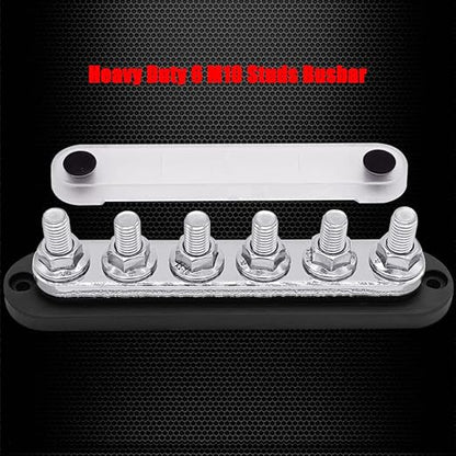 6 x M10 (3/8") Studs Power Distribution Block Bus Bar 12V, Ampper 7" HD 300A Marine BusBar Battery Distribution Block W/Cover for Car Boat Solar (Black)