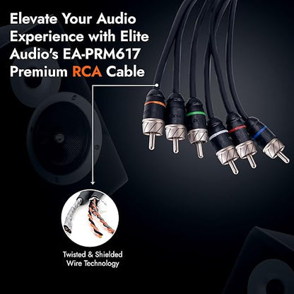 Elite Audio Premium Series 17ft. 6-Channel Car Audio RCA Cable – Double Shielded, Oxygen Free Copper, Noise Reducing Audio Cable for Amplifiers, Subwoofers, Speakers, and Processors – PRM617