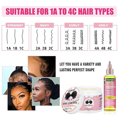 Edge Control Wax for Women Strong Hold - Edge Smoother Edge Wax Styling Gel Edge Control Wax for Black Hair - Rose & Castor Hair Oil for Hair Growth Strengthening Hair Oil Briad Bonnet Brush Set