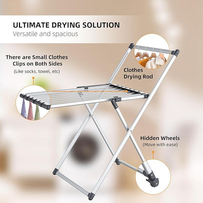 Unkqan Clothes Drying Rack, Foldable Laundry Rack for Indoor Outdoor, 10pcs Sock Clips, Collapsible Space-Saving Drying Rack for Clothes Towels Dolls, White (Gray)