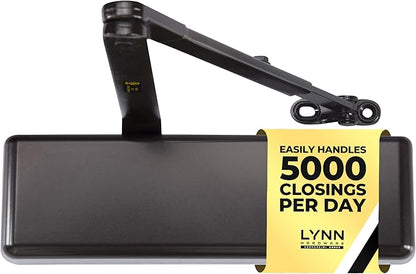 LYNN HARDWARE Extra Heavy Duty Automatic Door Closer (Dark Bronze) - Commercial Grade, Contractors Choice, Adjustable Speed, Delayed Closing Timer, 3 Mounting Options, 3 Hour Fire Rated (DC9016 Model)