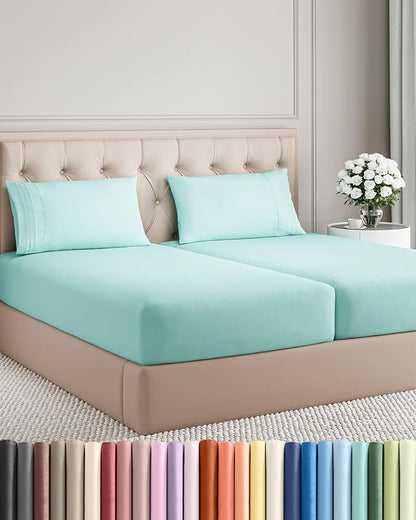 Split King Size 5 Piece Sheet Set - Comfy Breathable & Cooling Bed Sheets Set - Hotel Luxury Bedding for Women, Men, Kids, Teens, Boys & Girls - Deep Pockets, Soft, Wrinkle Free - Oeko-Tex - Spa Blue