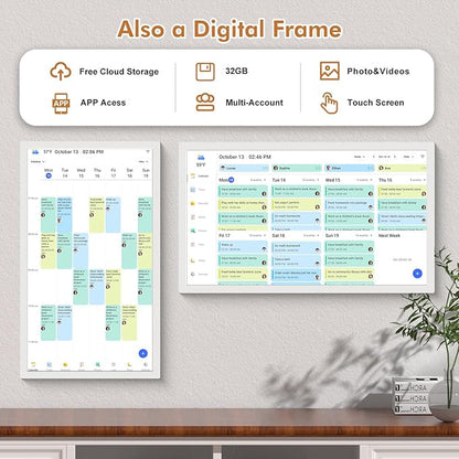 27" Smart Digital Calendar for-Family-Business-Schedules - 1920 x 1080 IPS Full HD Touch Screen Wall Mounted Electronic Calendar, Auto-Sync Google iCloud Outlook Calendars, Christmas Gift for Mom Dad