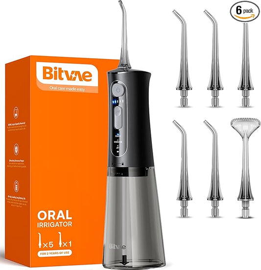 Bitvae Water Dental Flosser for Teeth, Cordless Water Teeth Cleaner Picks, 3 Modes 5 Intensities, IPX7 Waterproof, Rechargeable Water Dental Picks for Cleaning - Black