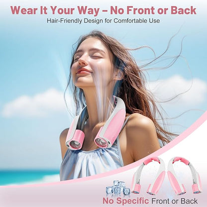 Slientspin AI Portable Neck Fan with 6 Powerful Speeds, 8000mAh Battery Operated USB-C Rechargeable Fan, Hands-Free 360° Cooling Personal Fan Neck for Women Mother Office Concerts Travel Beach(Pink)