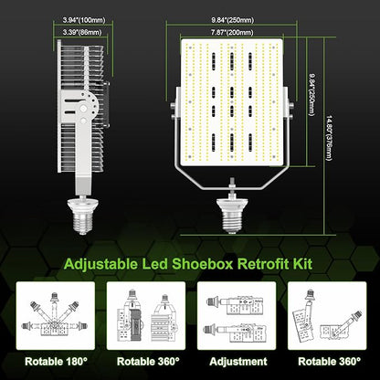 OPENLUX 300W Shoebox LED Retrofit Kit 43,500LM E39 Mogul Base,5000K LED Retrofit for Parking Lot Tennis Court Lights, ETL Listed,AC 100-277V