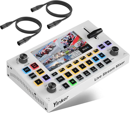 Yinker 5.5 Inch LCD Screen Video Mixer Switcher 4-Channel HDMI Live Stream Switcher, Support PST PGM, 1080P 60FPS USB Recording, USB 3.0 Streaming, PTZ Control