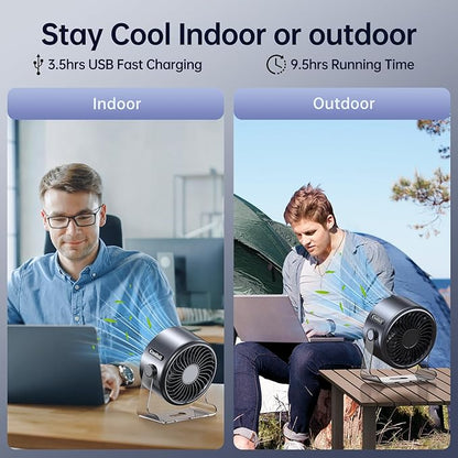 Coolhill USB Desk Fan for Bedroom: 100 Speeds Digital Display Quiet Table Fan with Turbo Airflow, 120° Rotating Small Rechargeable Battery Desktop Fans for Bedroom Home Office (Black)