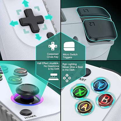 【Anti-Drift & Fast-Connect】Wireless Game Controller for iPhone/Android | Hall Joysticks Bluetooth Phone Controller, For Cloud Gaming, Genshin Impact, PUBG, Roblox, Call of Duty Mobile Gamers,White