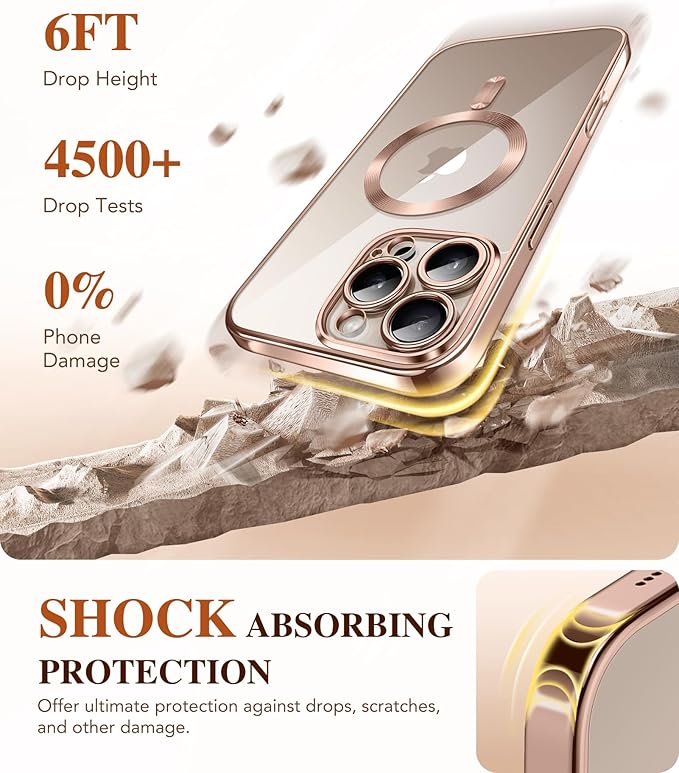 BERFY Magnetic for iPhone 16 Pro Case, Compatible with Magsafe, Built-in 9H Tempered Glass Screen Protector & Upgraded Camera Protection, Full-Body Plating Phone Case for 16 Pro 6.3", Desert Gold