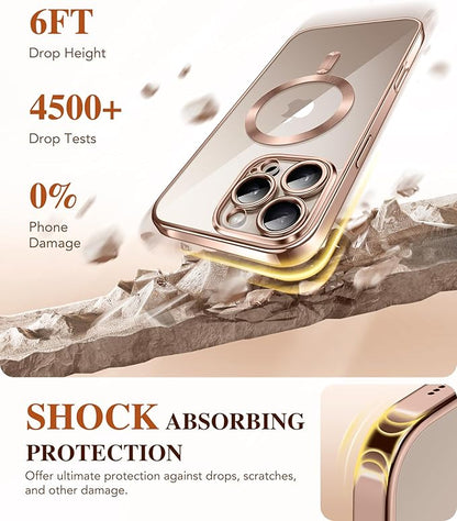 BERFY Magnetic for iPhone 16 Pro Case, Compatible with Magsafe, Built-in 9H Tempered Glass Screen Protector & Upgraded Camera Protection, Full-Body Plating Phone Case for 16 Pro 6.3", Desert Gold