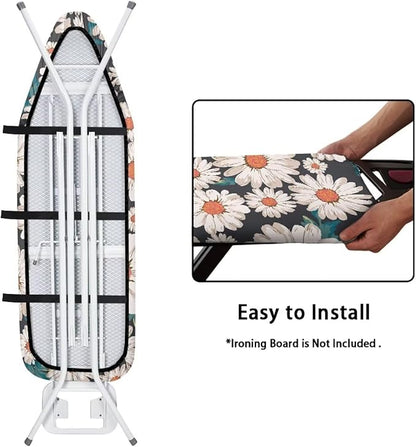 ZCFYGDX Breathable Ironing Board Cover,Resist Scorch Polyester & Staining,Wear & Soil Resistant Covers, Easy Installation 3 Fasteners,Elastic Edges (18 x 58 inch) Oil Painting White Daisy Print