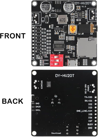 AITIAO 2PCS 20W Voice Playback Module MP3 Music Player DC 6-35V 12V/24V Sound Board USB Downloadable Music Player 24-bit DAC Output MP3 WAV Support TF Card 32GB for Broadcast Device