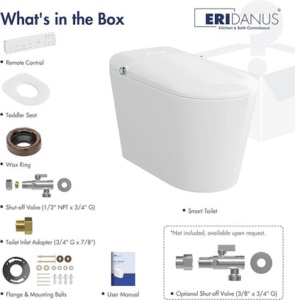 Eridanus Smart Toilet with Bidet Built in, One Piece Bidet Toilet for Bathrooms, Auto Open/Close with Digital Display, Foot Sensor Flush, Warm Water Wash & Dryer, Elongated Heated Seat, White