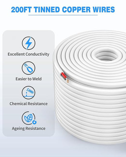 NAOVEO 14 Gauge Wire 2 Conductor Electrical Wire, 14 AWG Stranded PVC Tinned Copper Cable, Flexible/Low Voltage Automotive Wiring for LED Lamps, Marine, Speaker, Appliances (200FT)