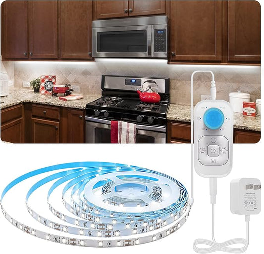 Feuymoent Motion Sensor LED Strip Light - Cabinet Strip Lights with 24W Plug, Dimmer and Timing, 9.84ft 3000K WarmWhite