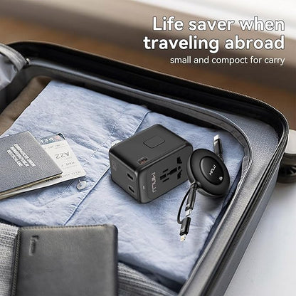 Universal Travel Multi Adapter, PD 65W Worldwide Travel Charger with 100W 3-in-1 Multi Cable/1 USB-A/3 USB-C Fast Charging, All in One Outlet Adapter for iPhone,Laptops,Type USA/EU/UK/AUS