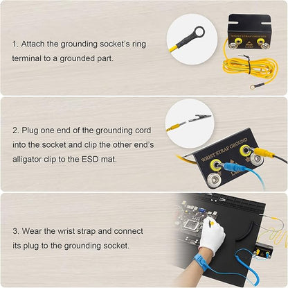 Anti Static Soldering Mat, Extra Large 27.6" x 15.7" Heat Resistant 932°F Large Silicone ESD Safe Work Mat with Grounding Accessories and Anti Static Wrist Strap (Black)
