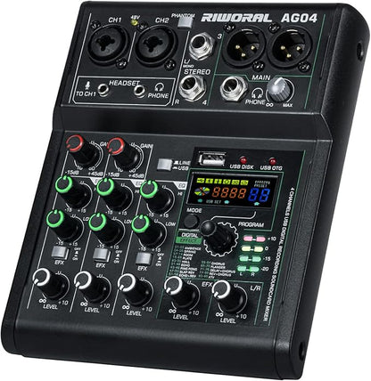 4 Channel Audio Mixer With Effects 88 Dsp Mixer Mixing Board Usb Interface Bluetooth Music Player + 48v Line Phantom Power Audio Mixer To Pc/Phone For Karaoke Record Livestream