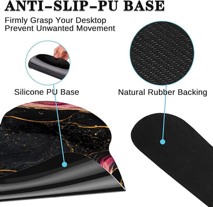 Britimes Pink Black Gold Marble Keyboard Mouse Pad Set 4in1 Large Mousepad+Keyboard Wrist Rest+Mouse Wrist Rest+Coaster Ergonomic Design for Home Office Computer 35.4x15.7 inches