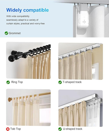 2025 Automatic Curtain Opener - Electric Curtains with Remote Smart Curtain Opener Electronic for Roman/U/T Rails, Bluetooth Curtain Opener with App/Timer, Compatible with Alexa and Google Home