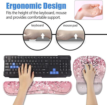 Ergonomic Mouse Pad Wrist Support and Keyboard Wrist Rest Set with Coasters, Non-Slip PU Base, Easy Typing & Pain Relief for Computer Laptop Home Office, Bible Verse Phil 4-13