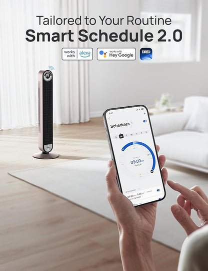 Dreo Tower Fan for Bedroom, 90° Oscillating Standing Fan with 28ft/s Velocity, 25dB Quiet for Sleep, DC Motor, 9 Speeds, 4 Modes, 12H Timer, Voice & APP & Remote Control, 42" Cruiser Pro T2 S