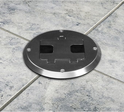 RACO 6239SS Floor Kit with Recessed Duplex 15A TR Device and Adjustable Steel Box, 1-Gang, Stainless Steel